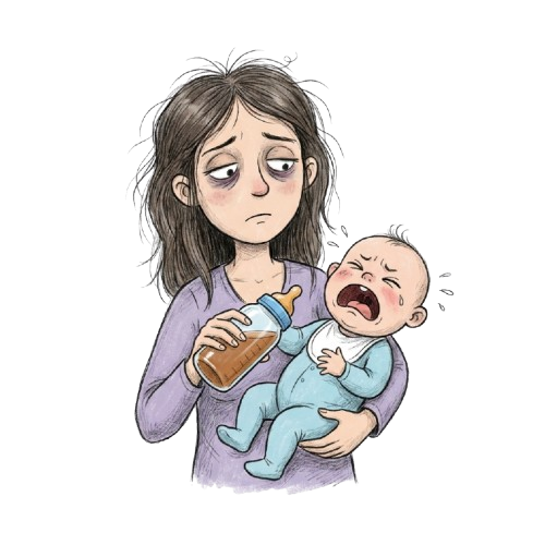 Illustration : une maman protège sa famille de l'eau contaminée